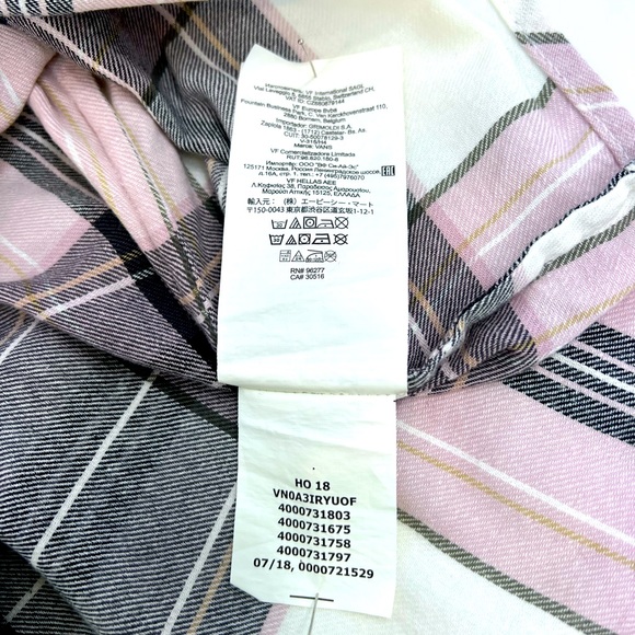 VANS, SMALL (S), FLANNEL LADIES LONG SLEVES SHIRT, BEIGE BASE GREY GREEN LINES - Picture 9 of 13